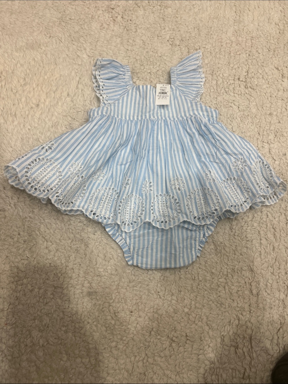 Blue & White Striped Eyelet Baby Dress with matching Short